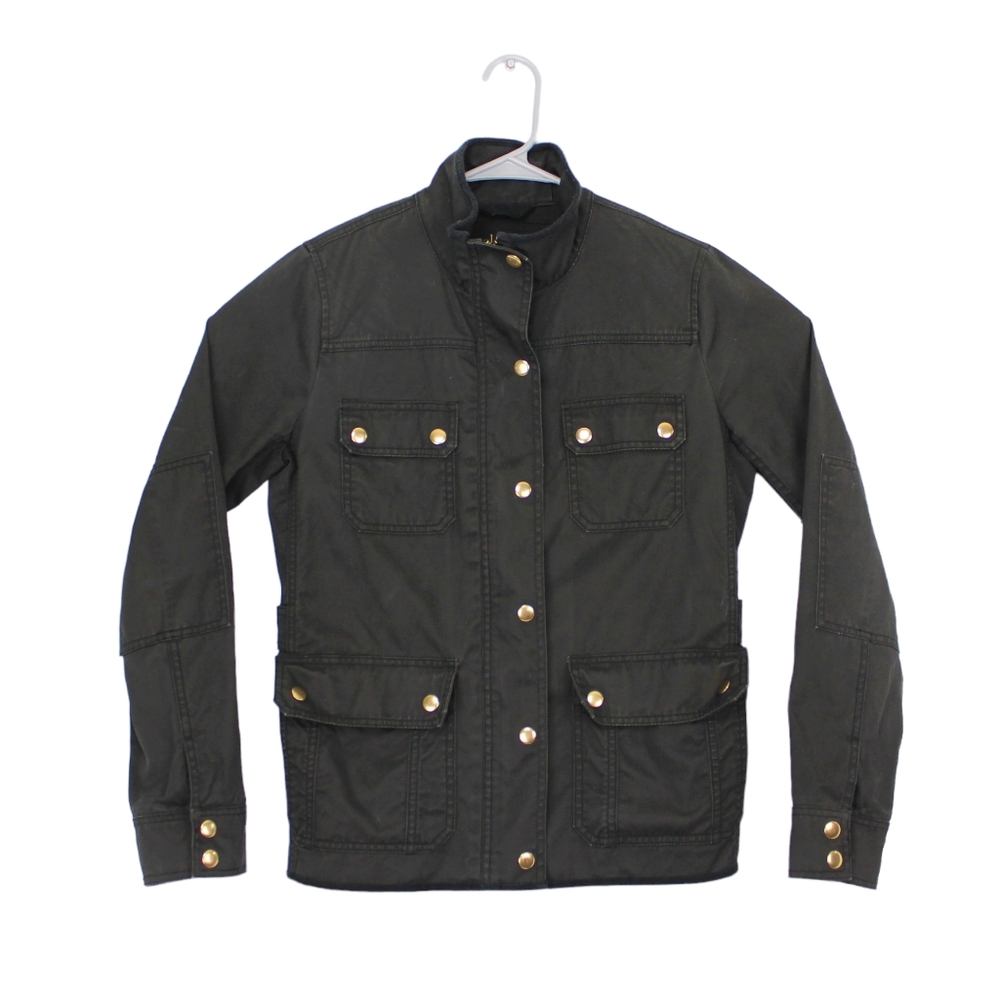 J. Crew Womens Black Relaxed Boyfriend Field Jacket Gold Accents Size Small